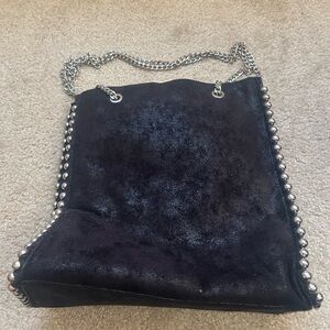 Zara Elegant Black Silver Chain-Trimmed Women's Bag